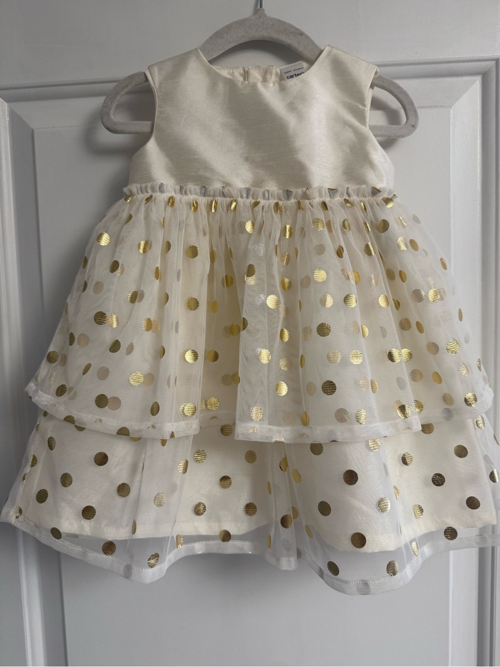 Carter's Cream and Gold Polka Dot Tiered Dress